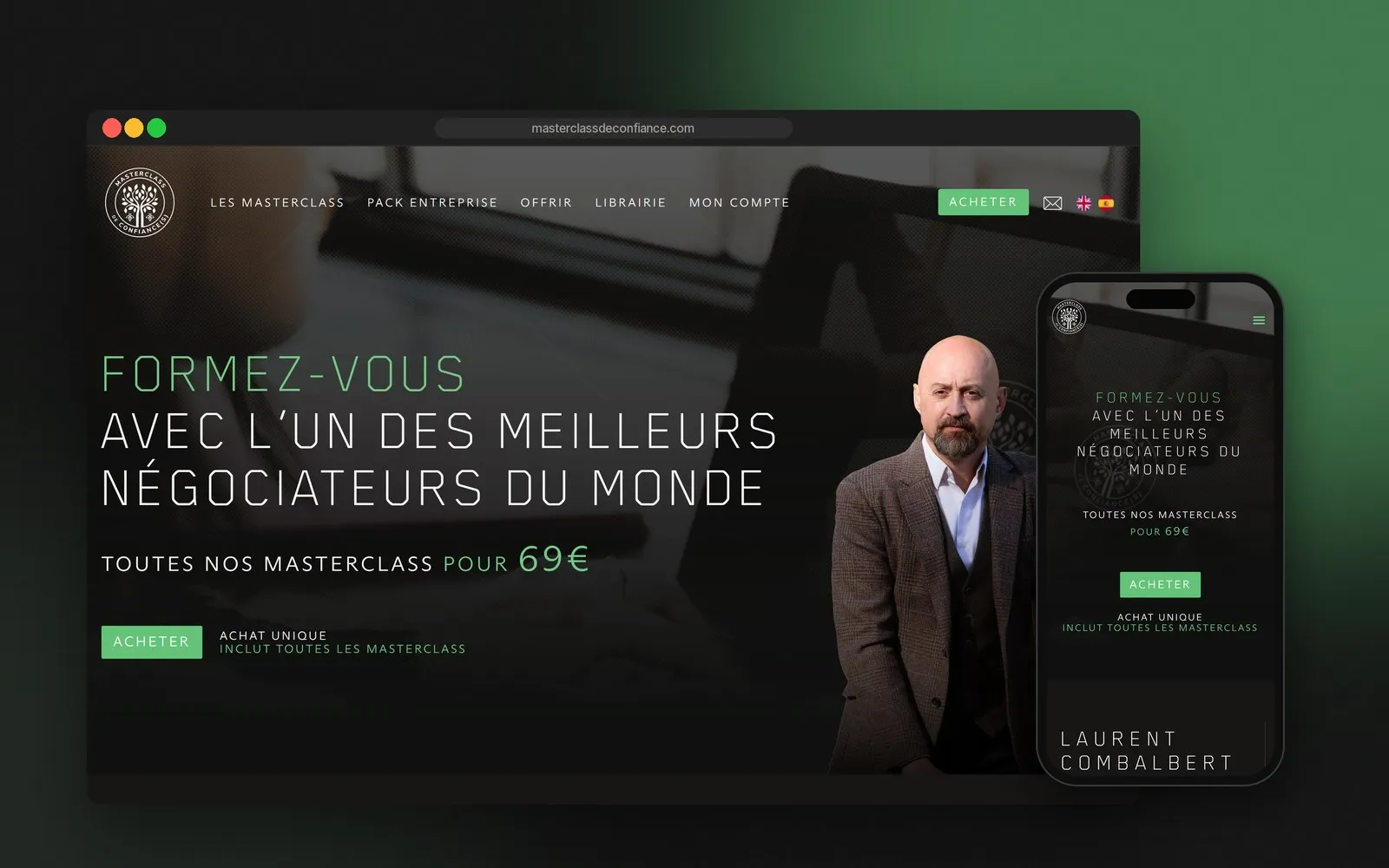 Le site Masterclass de confiance sur ordinateur et sur mobile