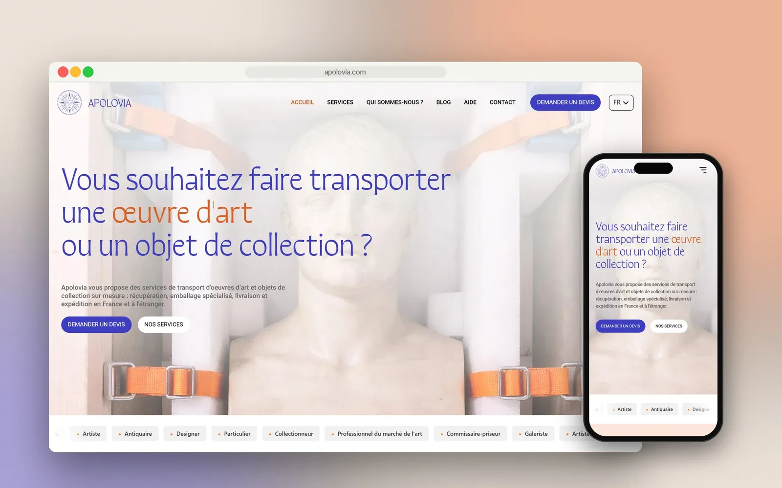 Le site Apolovia sur ordinateur et sur mobile